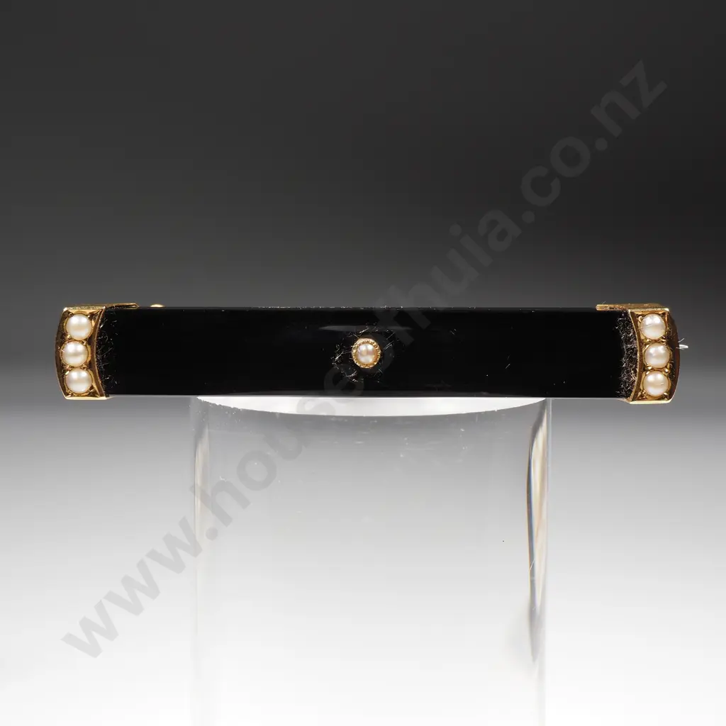Antique 15ct Gold Onyx & Seedpearl Brooch Pnedant in Period Case Image 1++