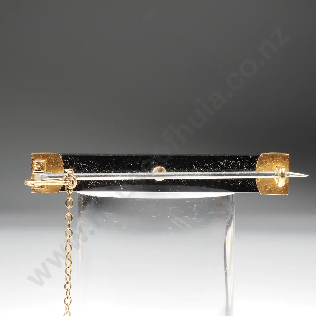 Antique 15ct Gold Onyx & Seedpearl Brooch Pnedant in Period Case Image 1++