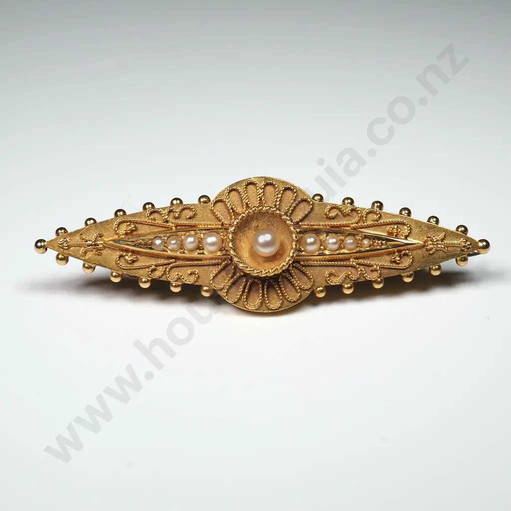 Victorian 15ct Gold & Seed Pearl Brooch Image 1++