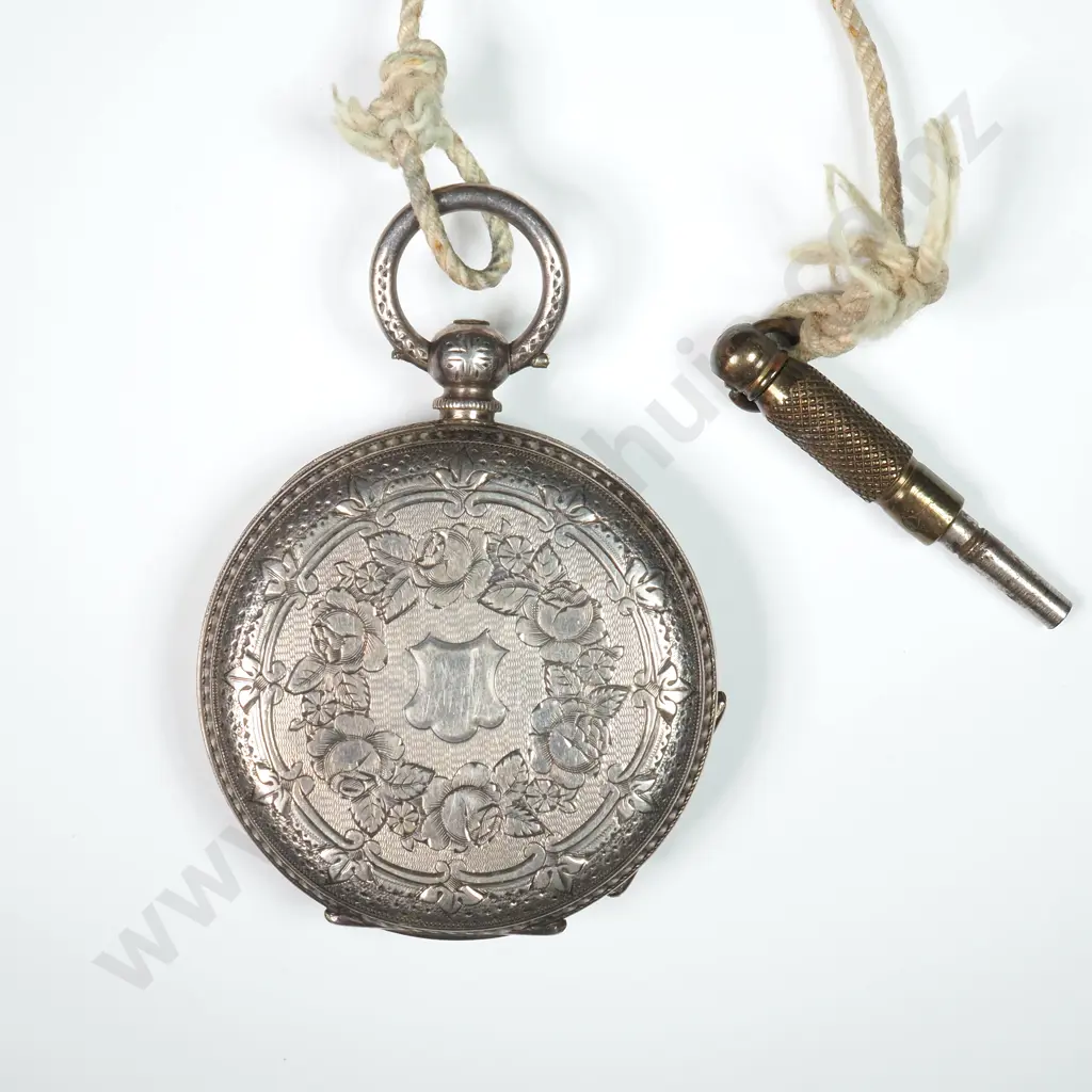 Antique Sterling Silver Open Faced Pocket Watch Image 1++