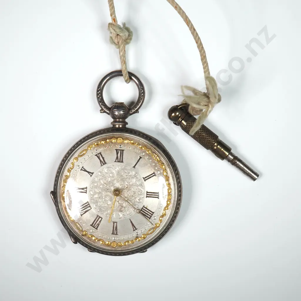 Antique Sterling Silver Open Faced Pocket Watch Image 1++