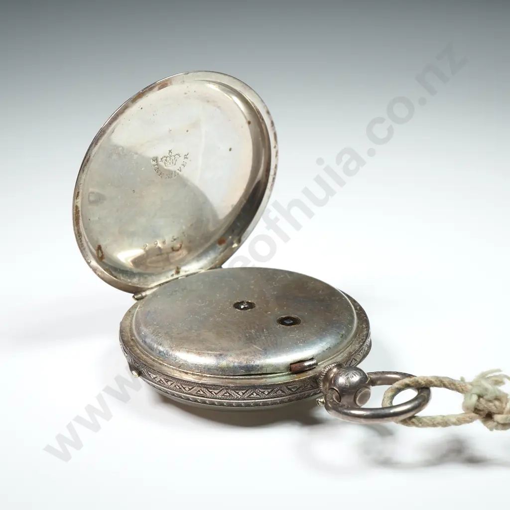 Antique Sterling Silver Open Faced Pocket Watch Image 1++