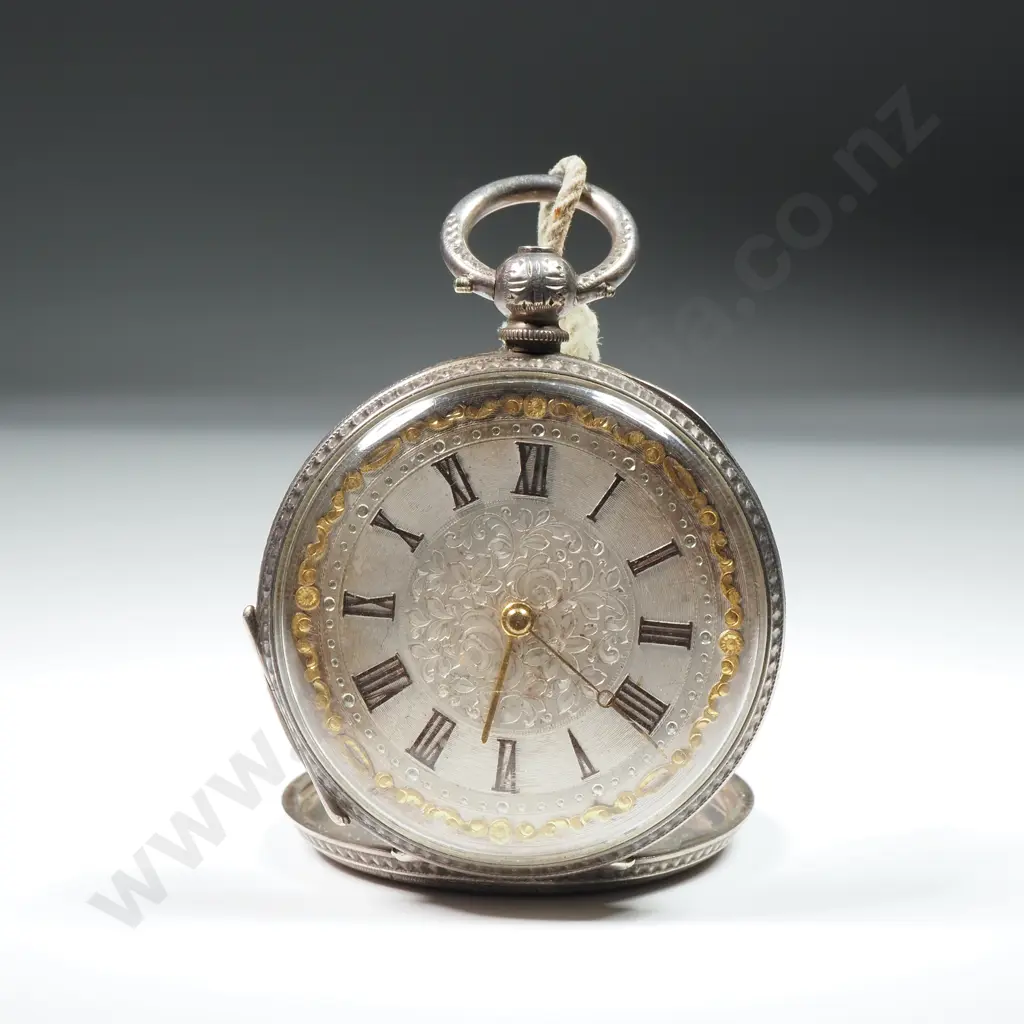 Antique Sterling Silver Open Faced Pocket Watch Image 1++