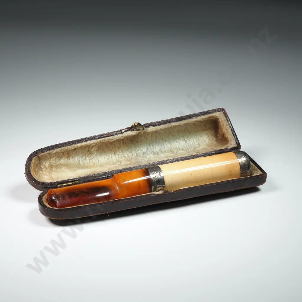 Cased Antique Sterling Silver Mounted Cigar Holder Image 1++