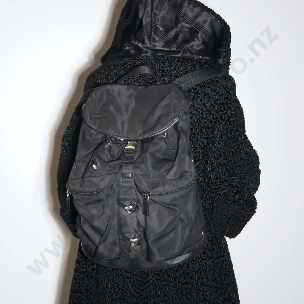 Prada 1990'S Vela Black Nylon Tessuto Black Backpack Image 1++