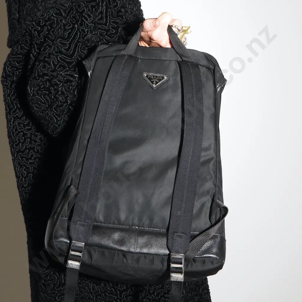 Prada 1990'S Vela Black Nylon Tessuto Black Backpack Image 1++