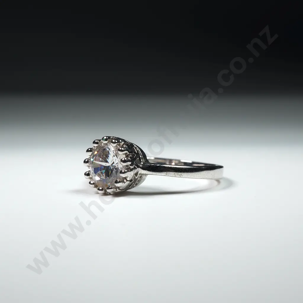 Sterling Silver White Gem Ring Image 1++