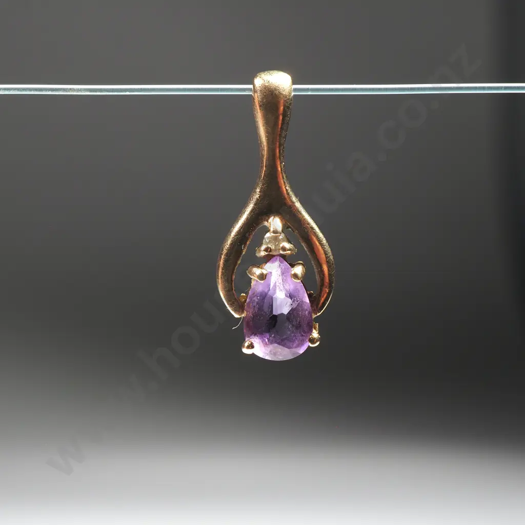 9ct Gold Purple Gem Drop Pendant Image 1++