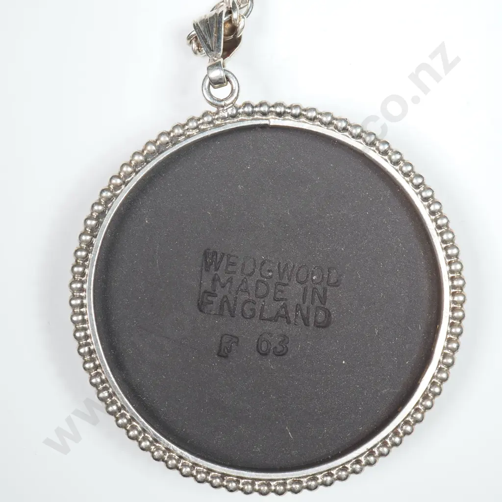Black Wedgwood Pendant in a Sterling Silver Mount on Sterling Curb Link Chain Image 1++