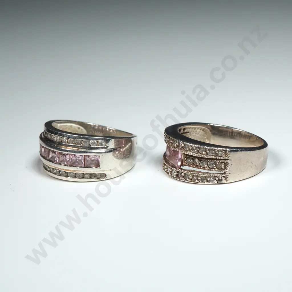 Two Sterling Silver Pink Stone Rings Image 1++