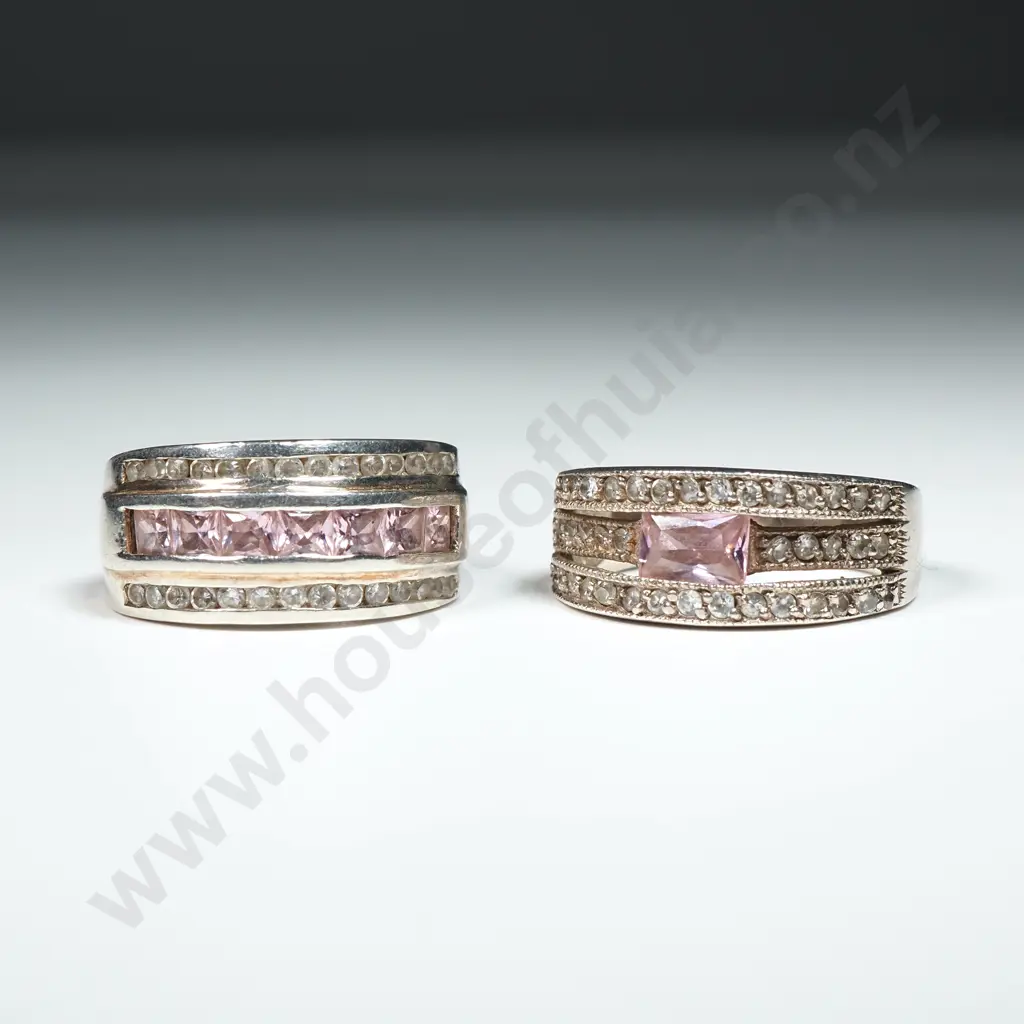 Two Sterling Silver Pink Stone Rings Image 1++
