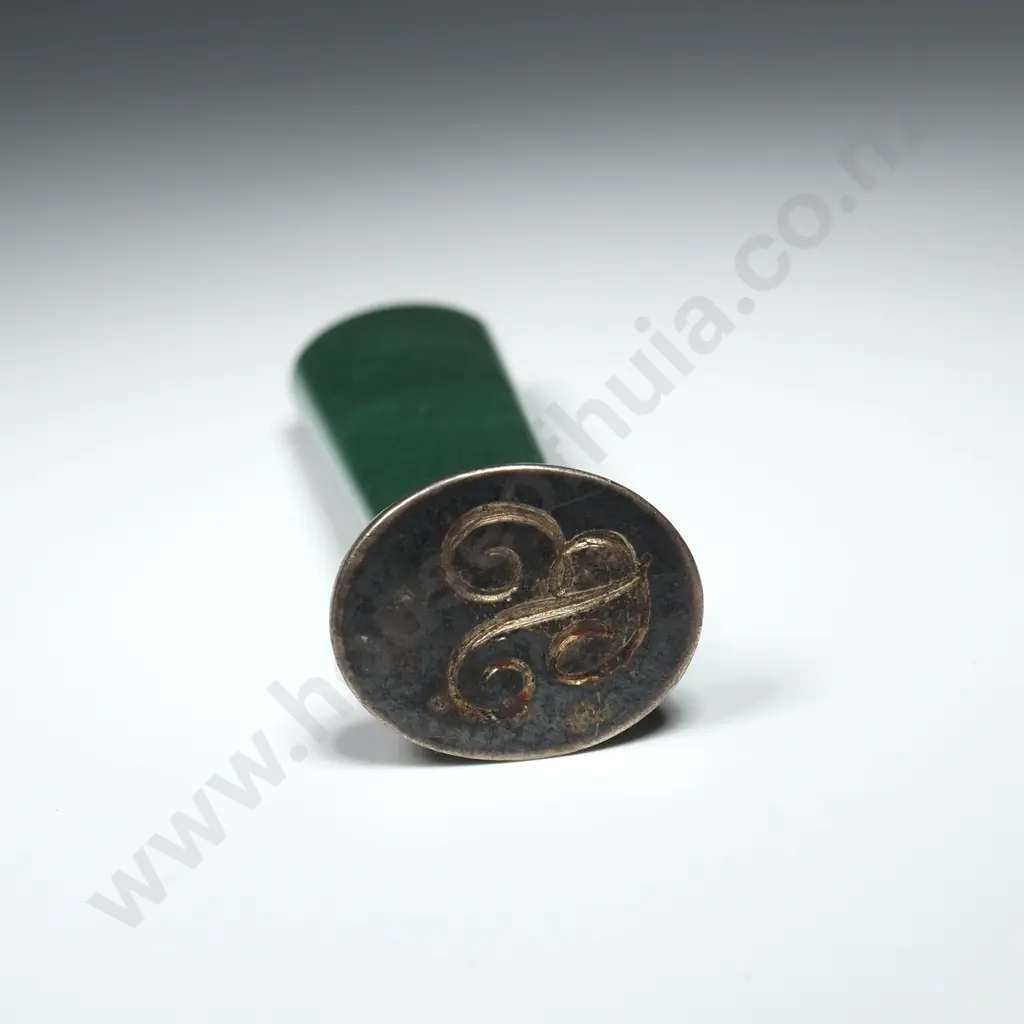 Antique Letter Seal "B" w Green Stone Stemp Image 1++