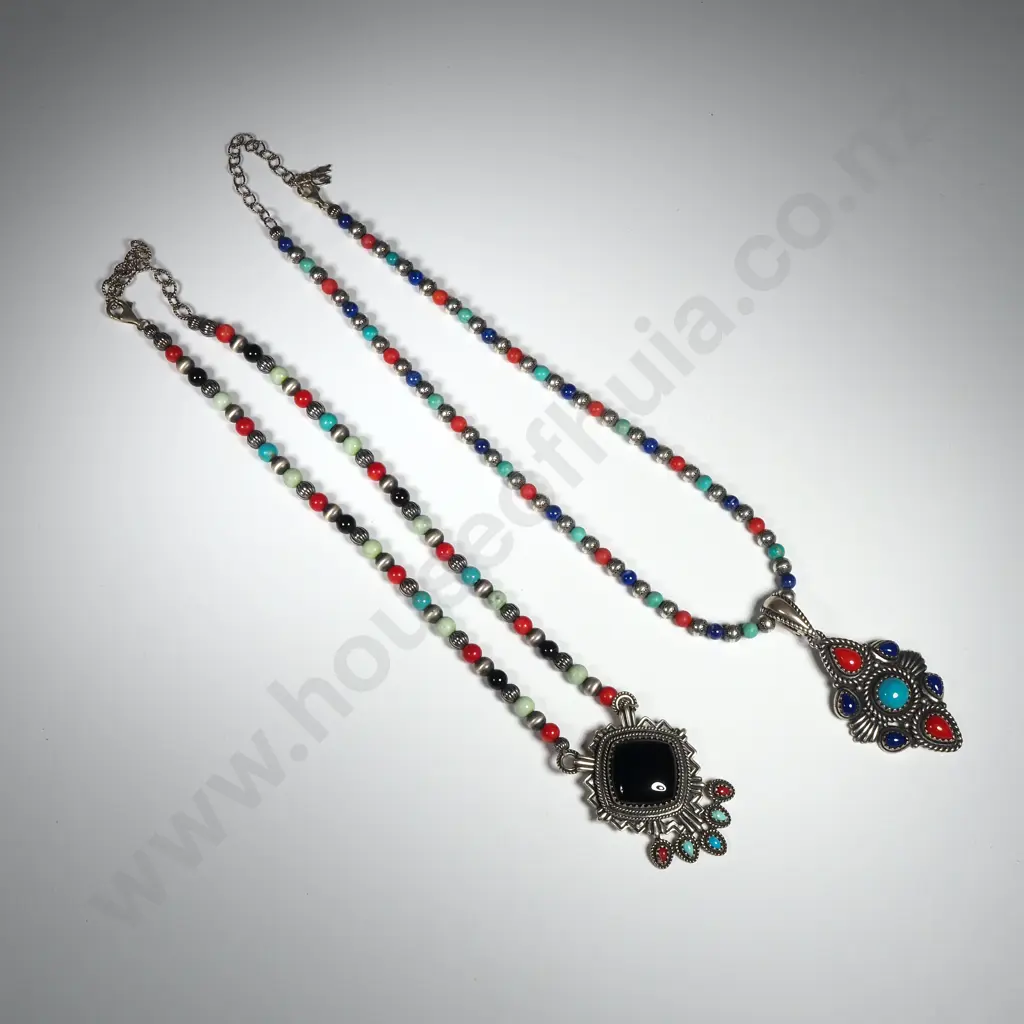 Two Sterling Silver & Bead Necklaces Image 1++