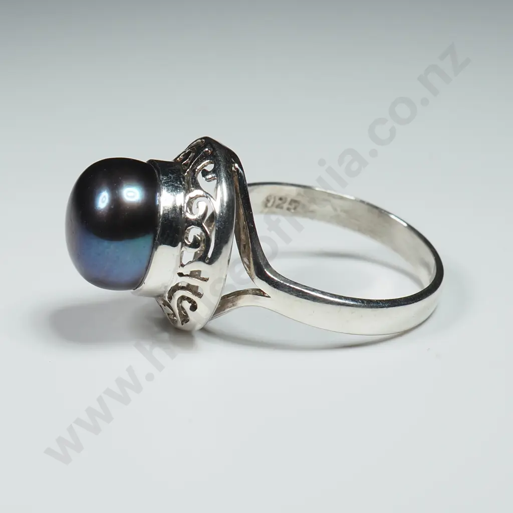 Sterling Silver & Filigree Pearl Ring Image 1++