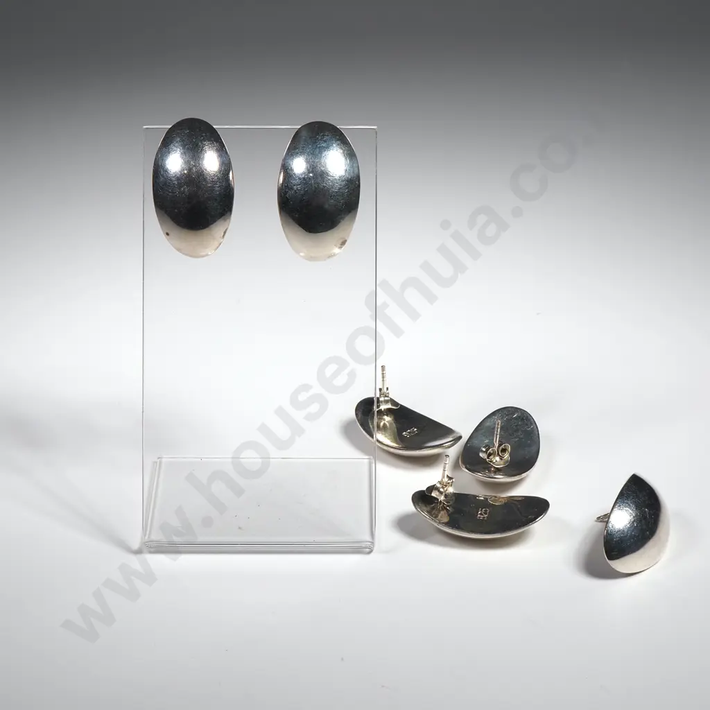 Three Pairs of Sterling Silver Earrings Image 1++