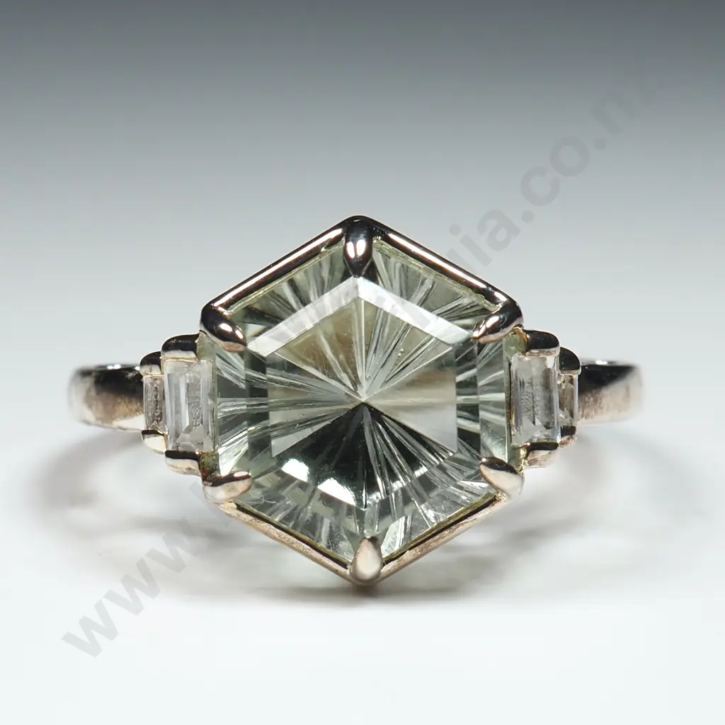 Sterling Silver & Prasiolite Ring w Certificate Image 1++