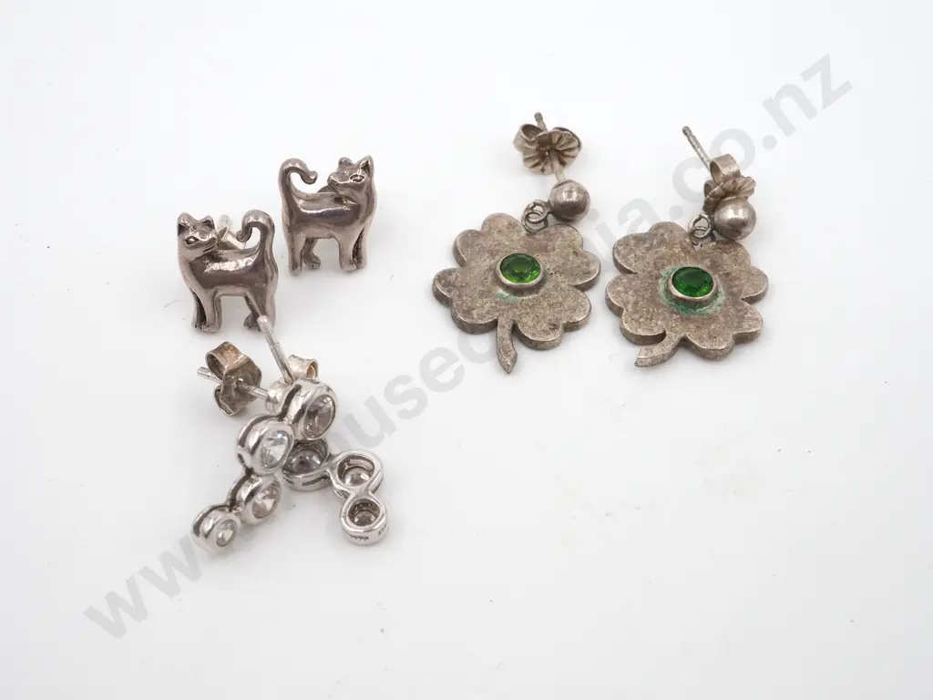 Three Pairs of Sterling Silver Earrings Image 1++