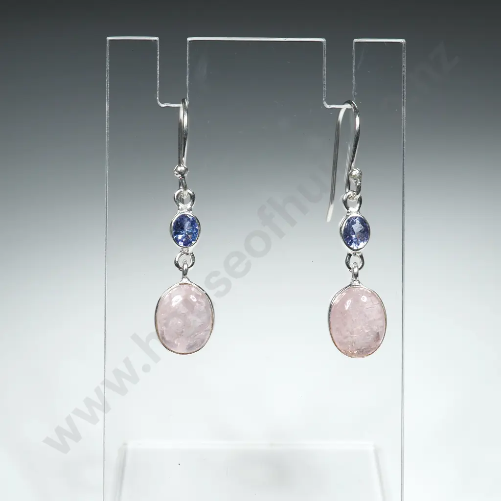 Sterling Silver & Rose Quartz Earrings Image 1++