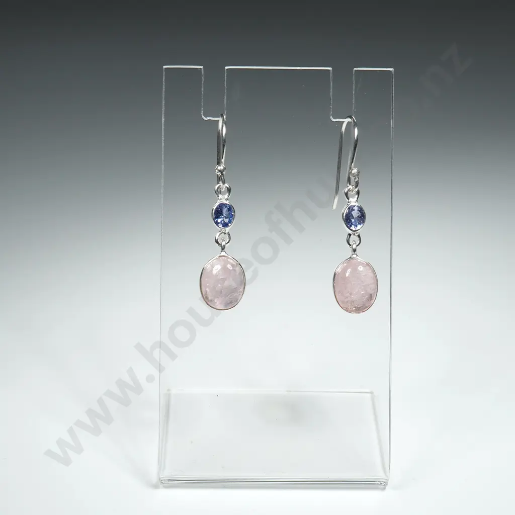Sterling Silver & Rose Quartz Earrings Image 1++