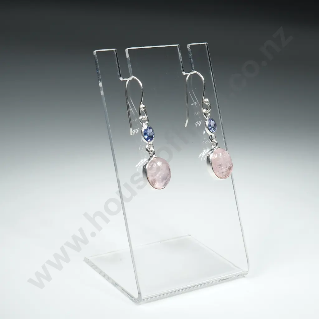 Sterling Silver & Rose Quartz Earrings Image 1++