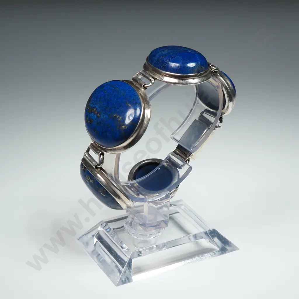 Substantial Sterling Silver & Lapis Lazuli Bracelet Image 1++