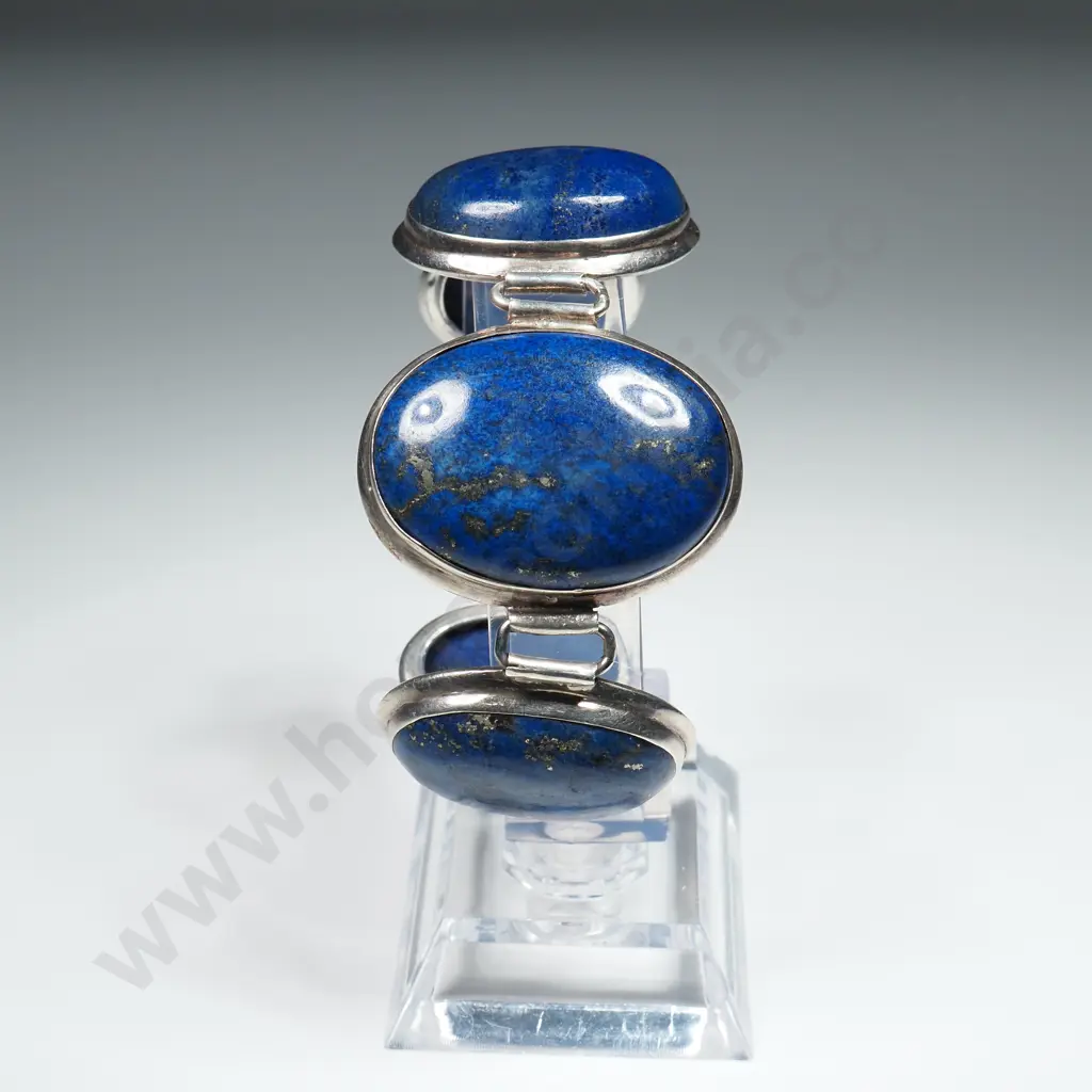 Substantial Sterling Silver & Lapis Lazuli Bracelet Image 1++