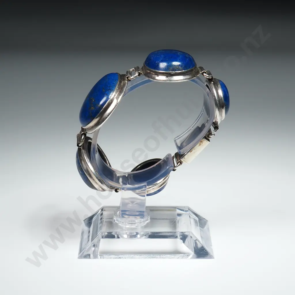 Substantial Sterling Silver & Lapis Lazuli Bracelet Image 1++