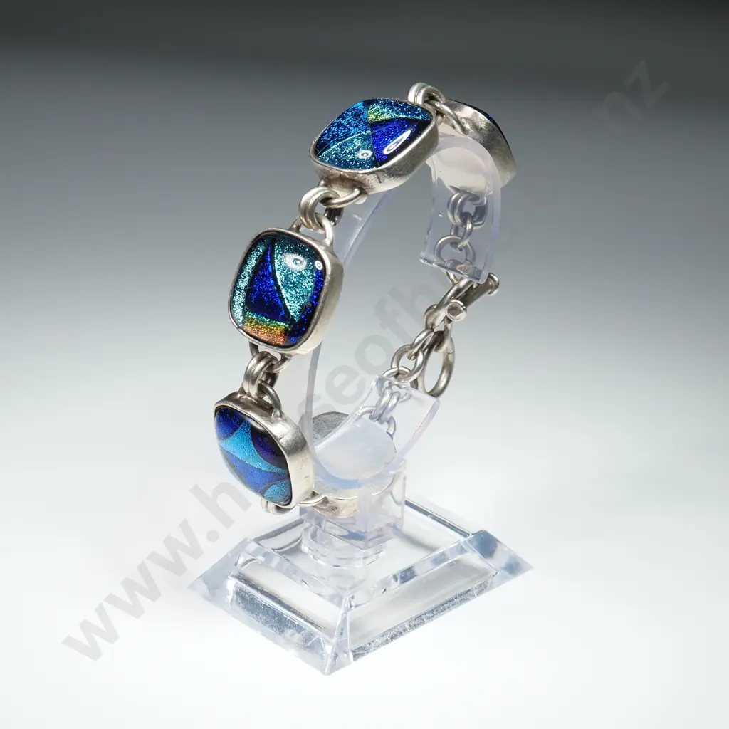 Sterling Silver & Glass Patterned Mexican Bracelet Image 1++