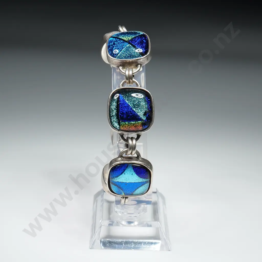 Sterling Silver & Glass Patterned Mexican Bracelet Image 1++