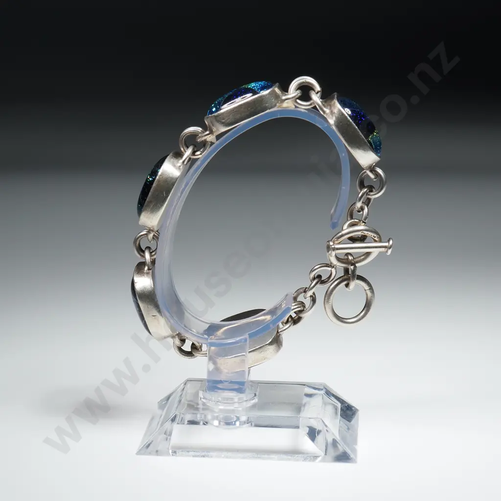 Sterling Silver & Glass Patterned Mexican Bracelet Image 1++