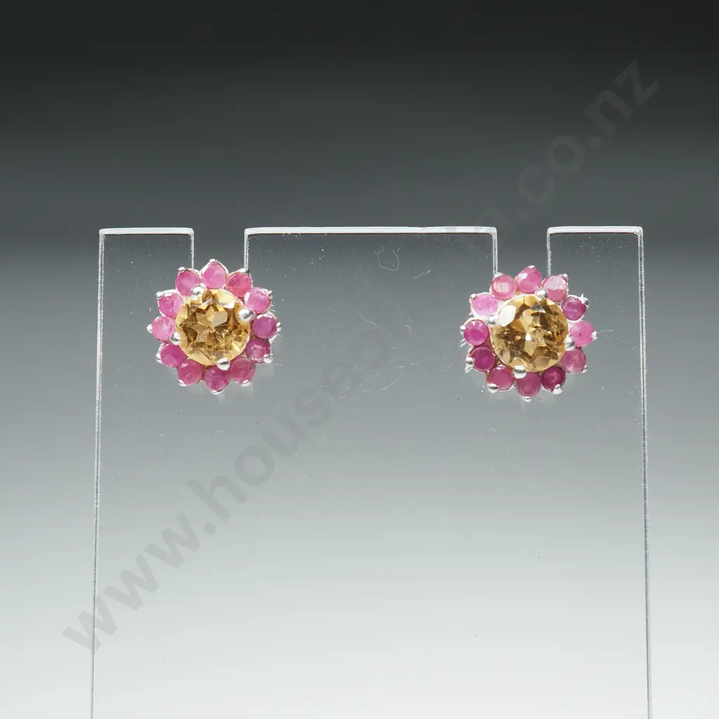 Sterling Silver, Ruby & Citrine Earrings Image 1++