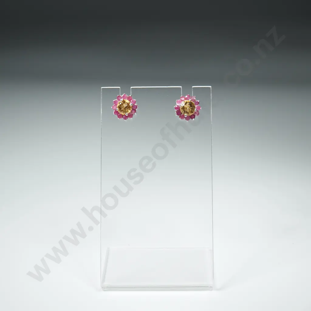 Sterling Silver, Ruby & Citrine Earrings Image 1++