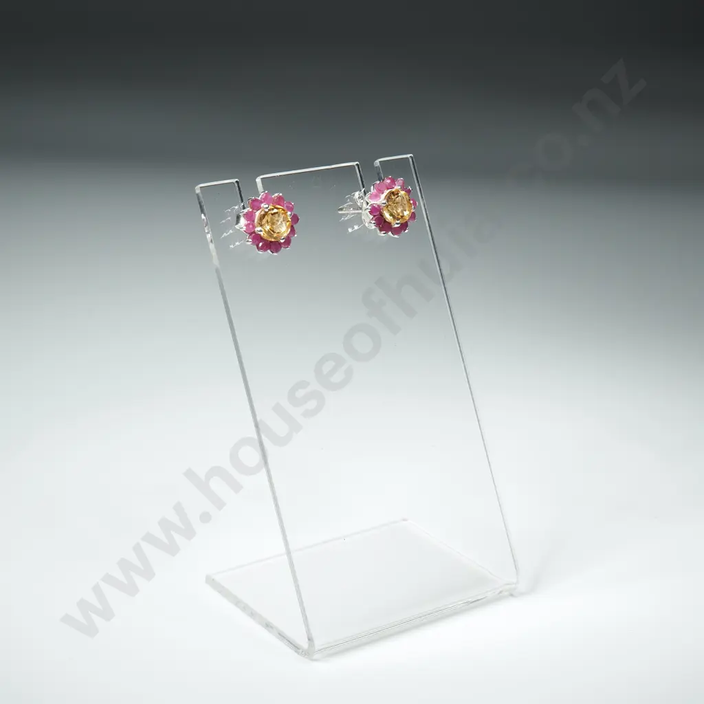 Sterling Silver, Ruby & Citrine Earrings Image 1++