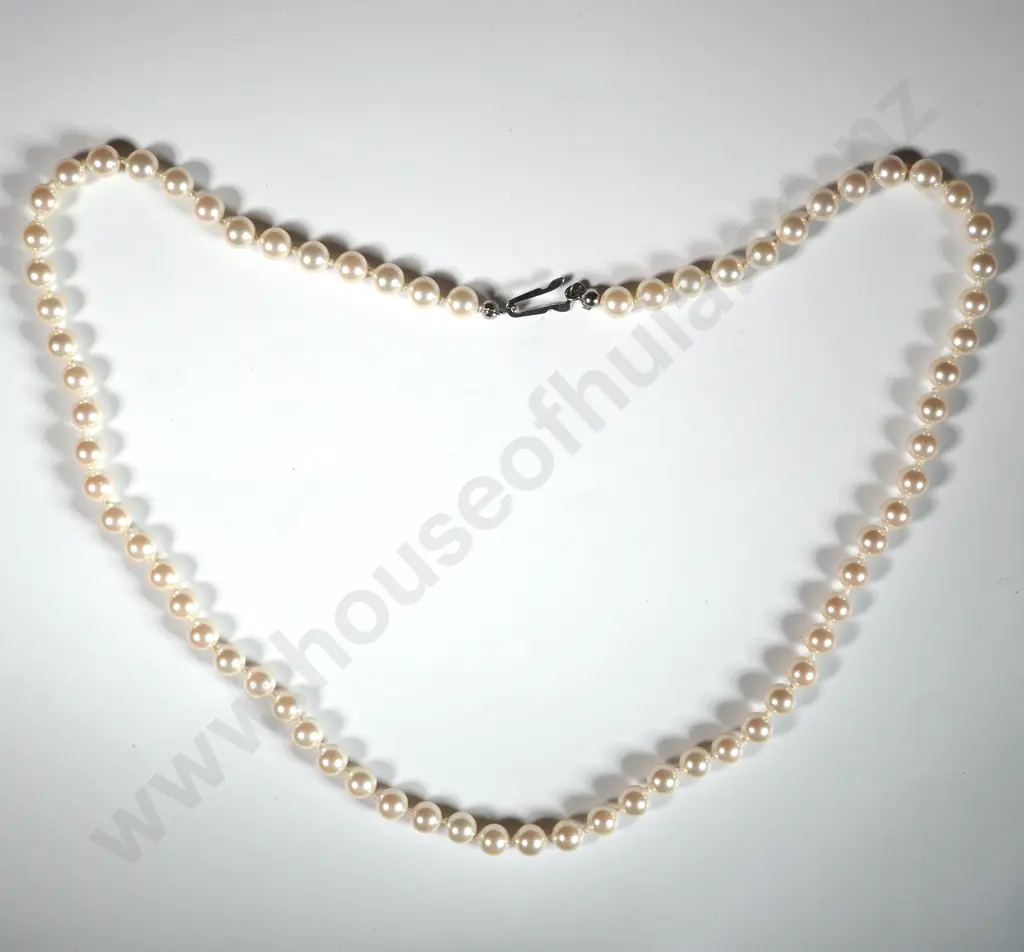 Costume Pearl Necklace w Sterling Silver Necklace - Clasp A/F Image 1++