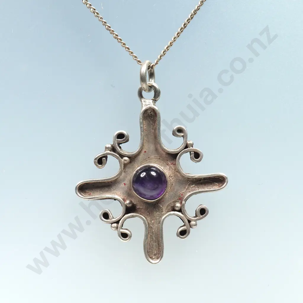 Sterling Silver Purple Gem Pendant Necklace Image 1++