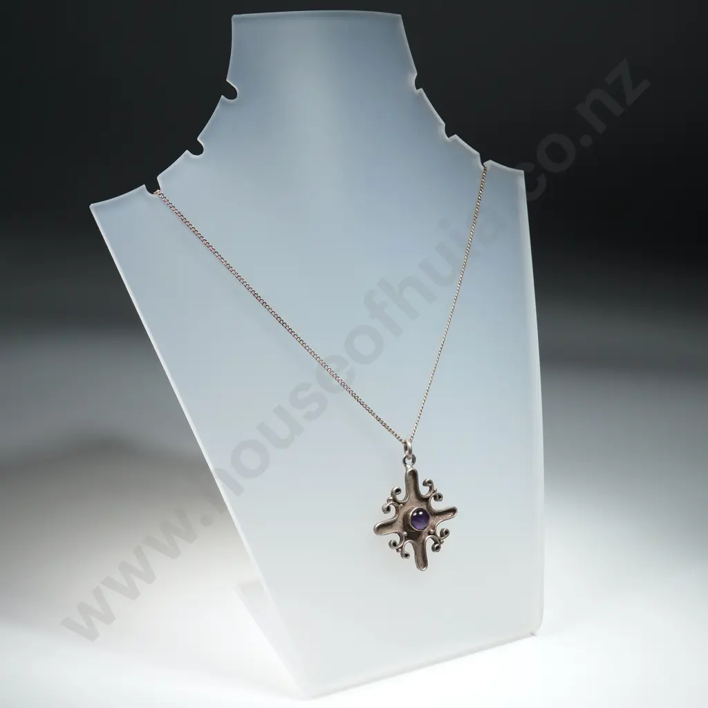 Sterling Silver Purple Gem Pendant Necklace Image 1++