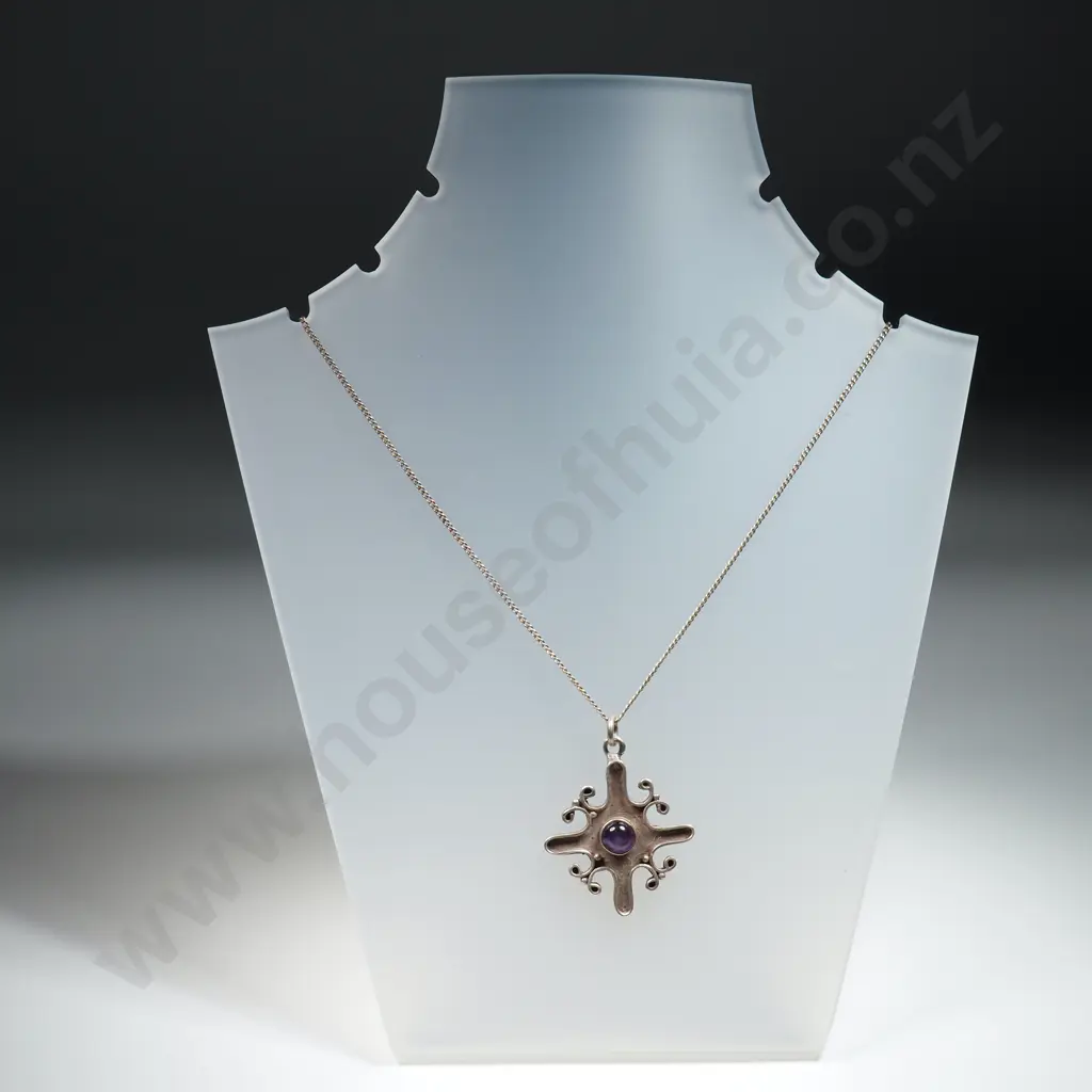 Sterling Silver Purple Gem Pendant Necklace Image 1++