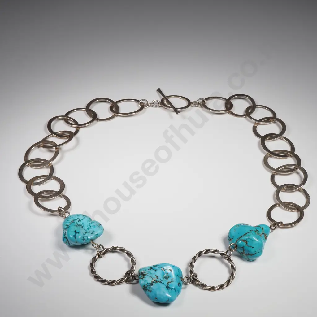 Sterling Silver Turquoise Bead Necklace Image 1++