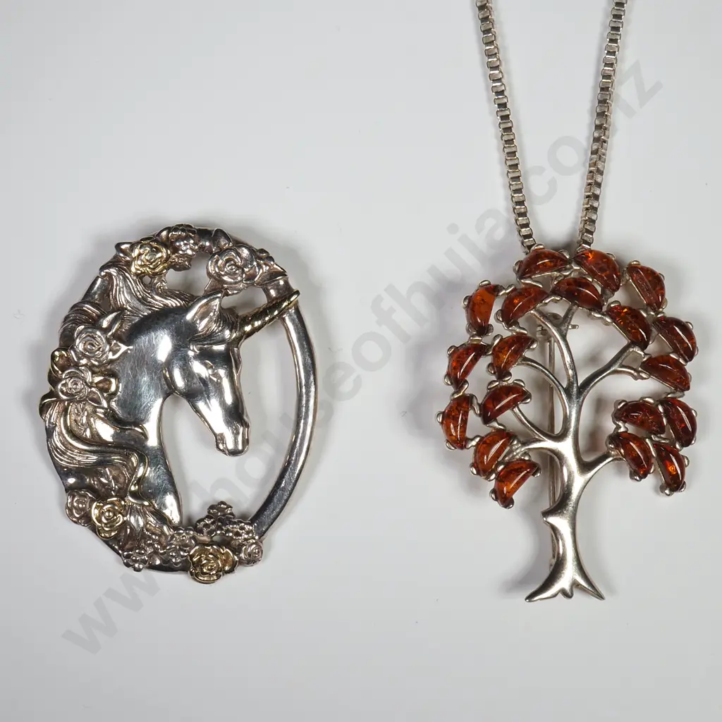Two Sterling SIlver Pendants & Chain Image 1++