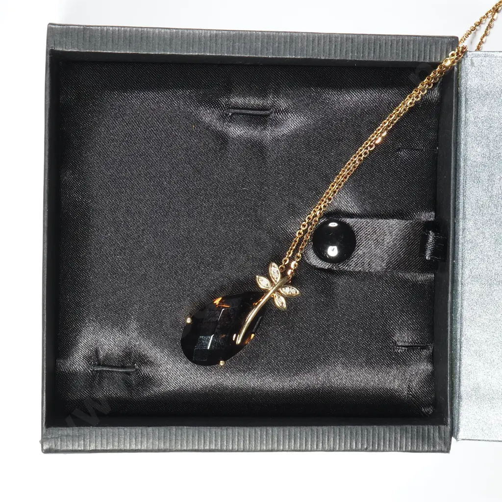 Cased Sterling Silver & Brown Gem Pendant / Necklace Image 1++