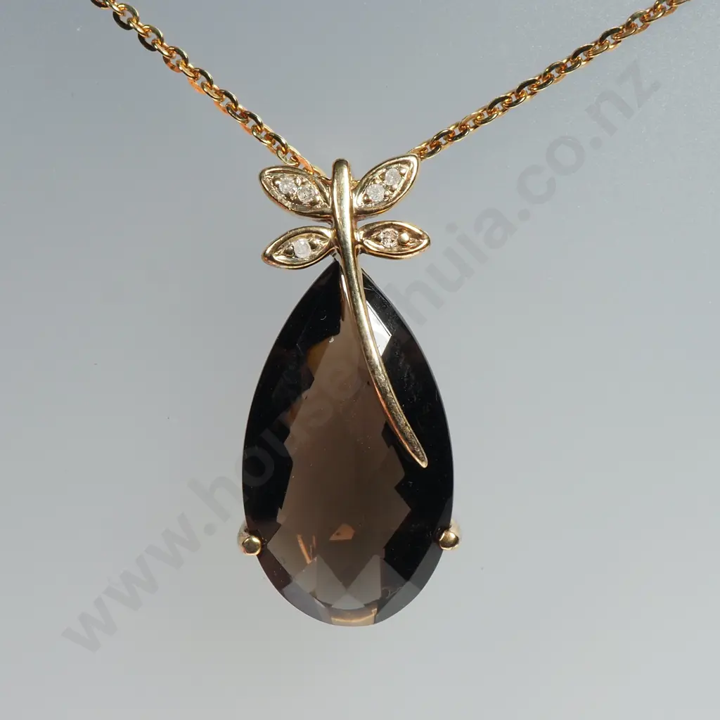 Cased Sterling Silver & Brown Gem Pendant / Necklace Image 1++
