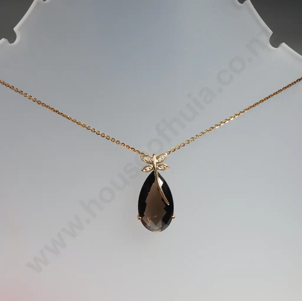 Cased Sterling Silver & Brown Gem Pendant / Necklace Image 1++