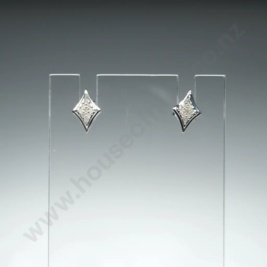 Sterling Silver & Diamond Earrings w Certificate Image 1++