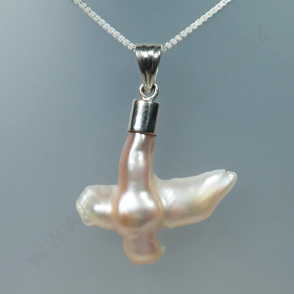 Large Baroque Pearl in Sterling Silver Mount & Sterling Silver Chain Image 1++