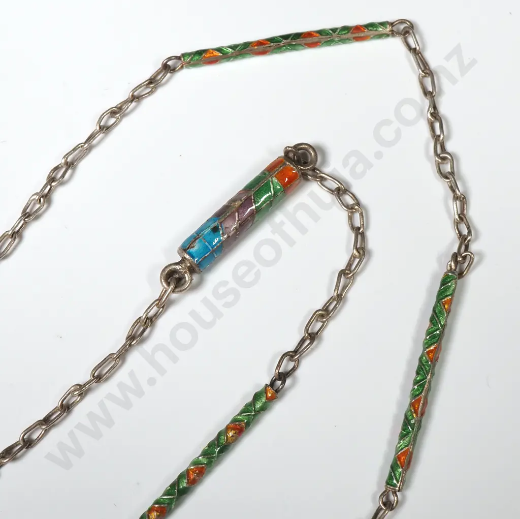 Sterling Silver Cloisonné Drop Pendant & Chain Image 1++