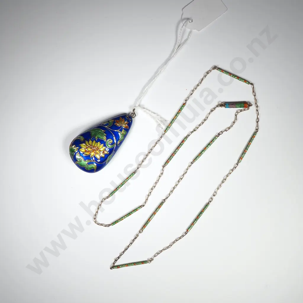 Sterling Silver Cloisonné Drop Pendant & Chain Image 1++