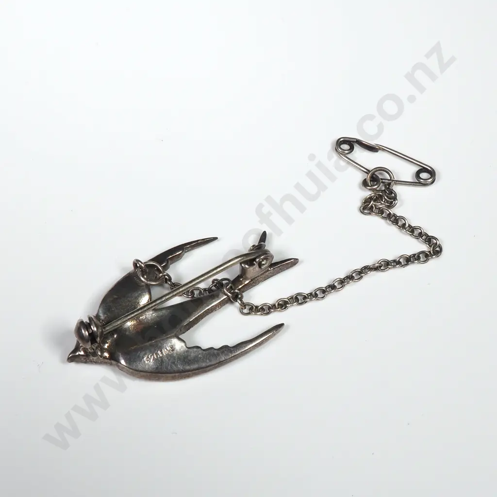 Sterling Silver Enamel & Marcasite Bird Brooch Image 1++