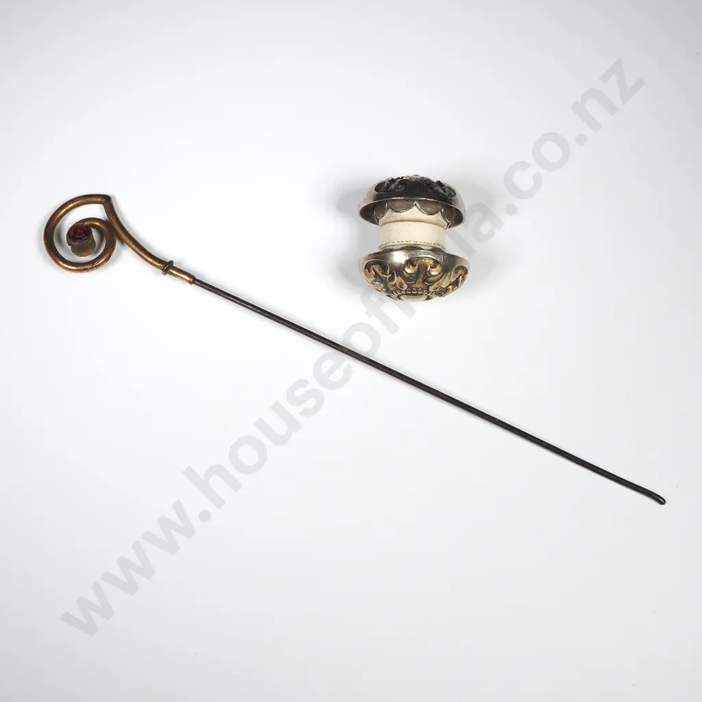 Vintage Hatpin w Red Stone Detail & a Pair of Decorative Conchos Image 1++