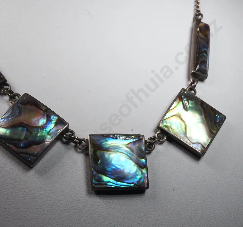 Vintage Sterling Silver New Zealand Paua Necklace Image 1++