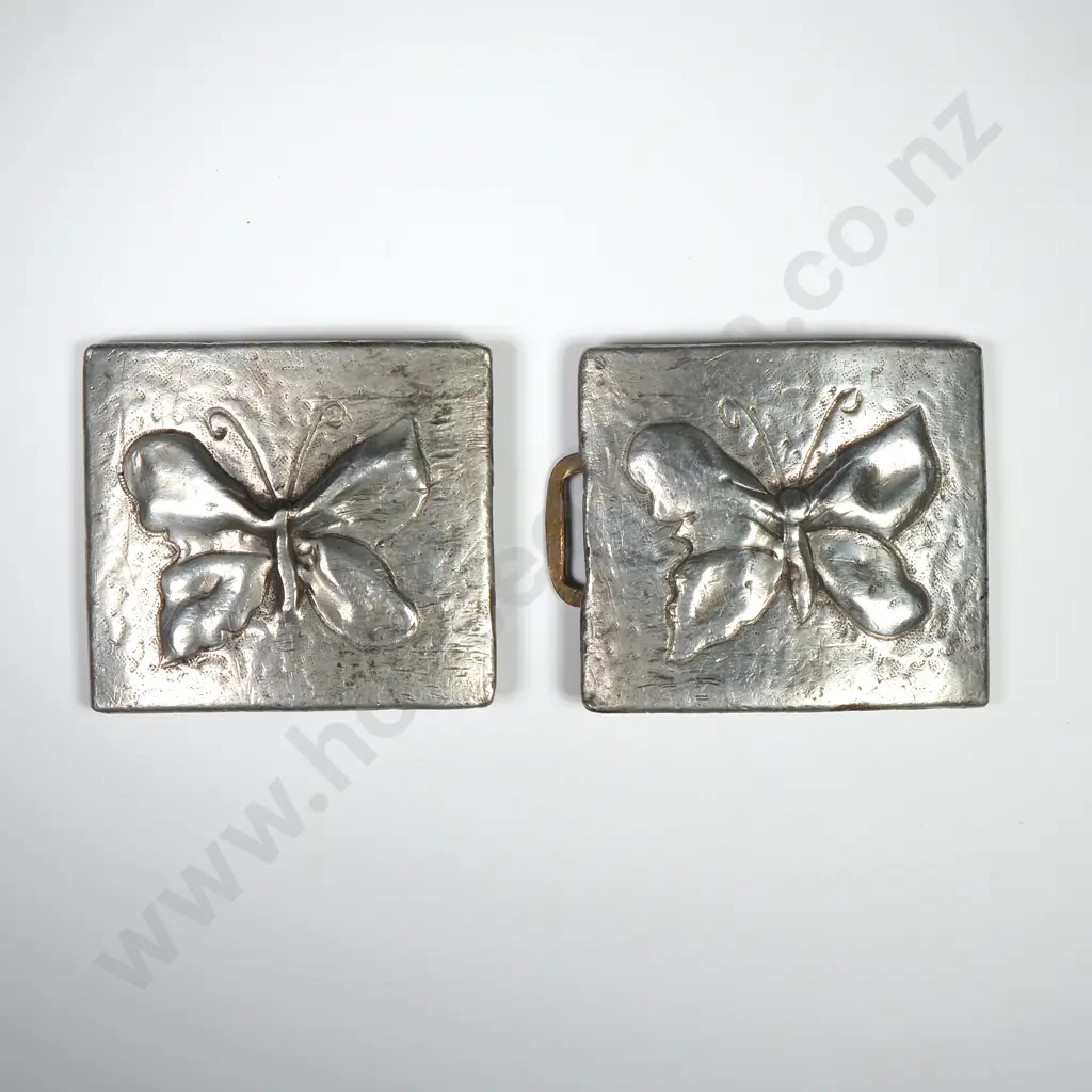 Arts & Craft Style Pewter Belt Buckle Embossed w Butterflies Image 1++